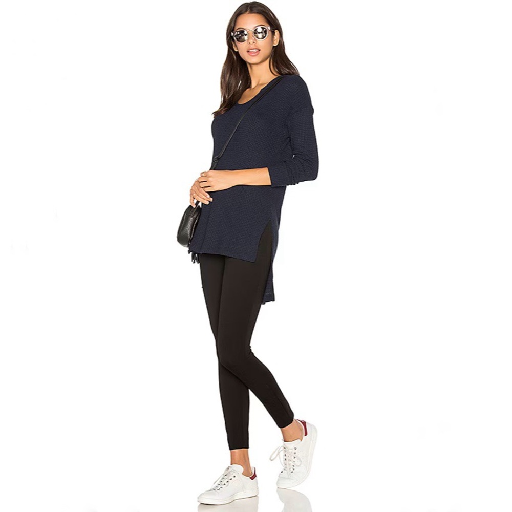 LNA ‘Eva’ High-Low Waffle Knit Hooded Sweater in ‘Midnight’ Blue Size XS